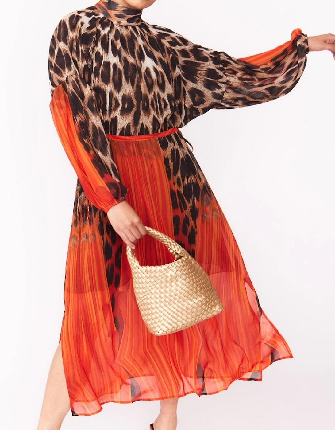 Silk Blend Leopard Maxi Dress in Red