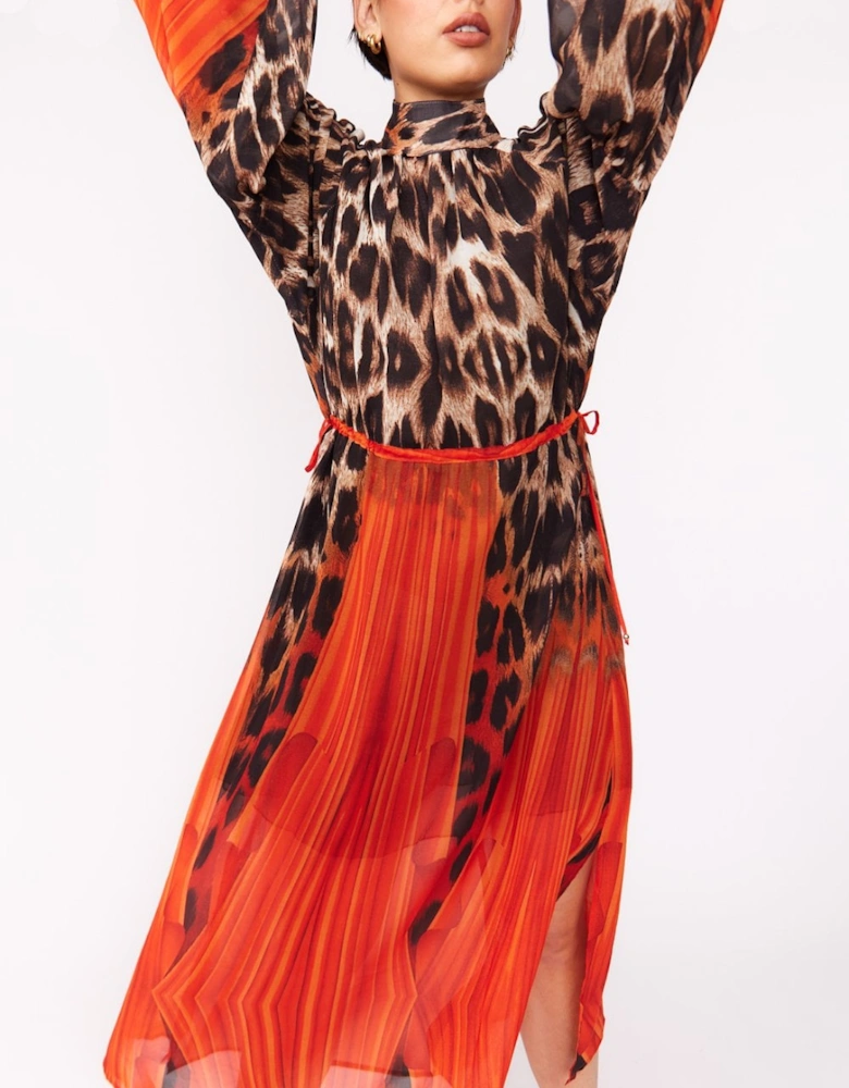 Silk Blend Leopard Maxi Dress in Red