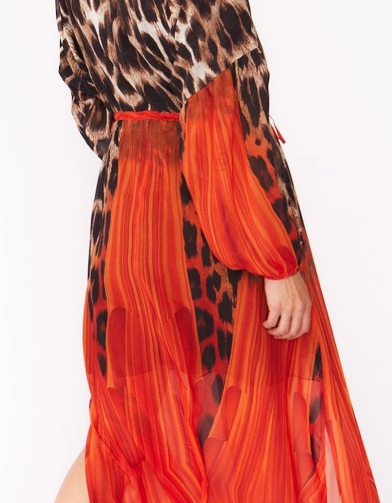 Silk Blend Leopard Maxi Dress in Red