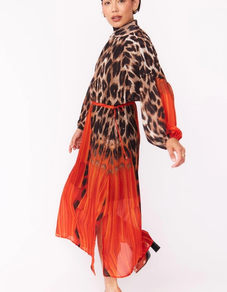 Silk Blend Leopard Maxi Dress in Red