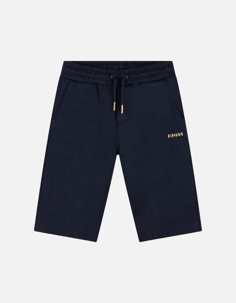 Kids Fleece Logo Print Shorts Navy