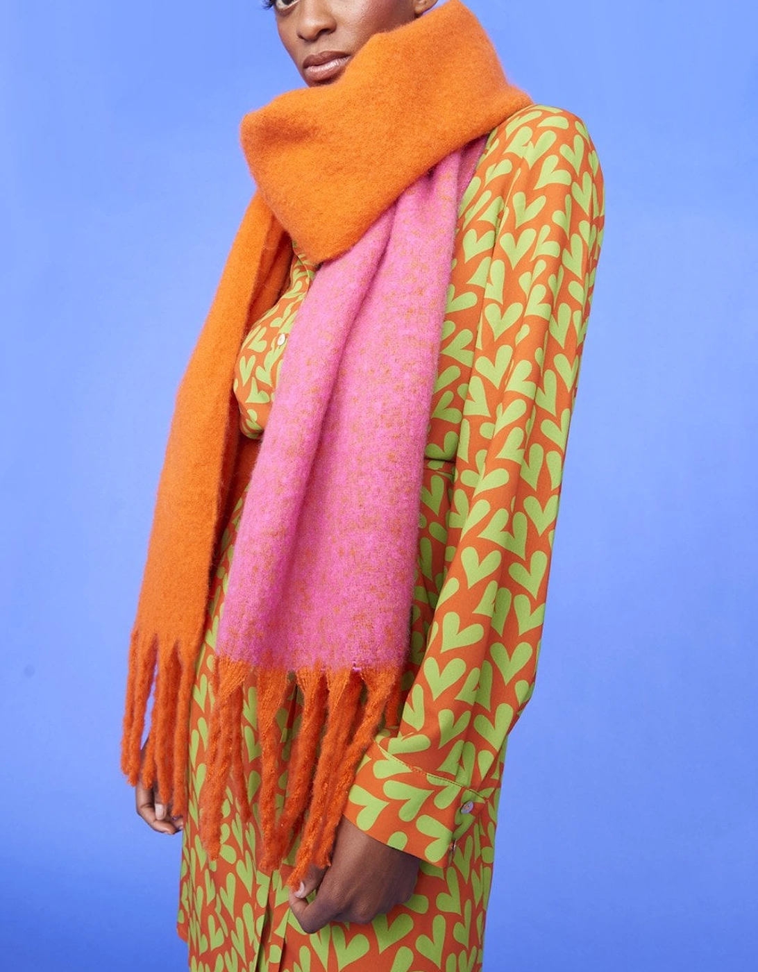 Cashmere Pink and Orange Oversized Two Tones Scarf, 5 of 4