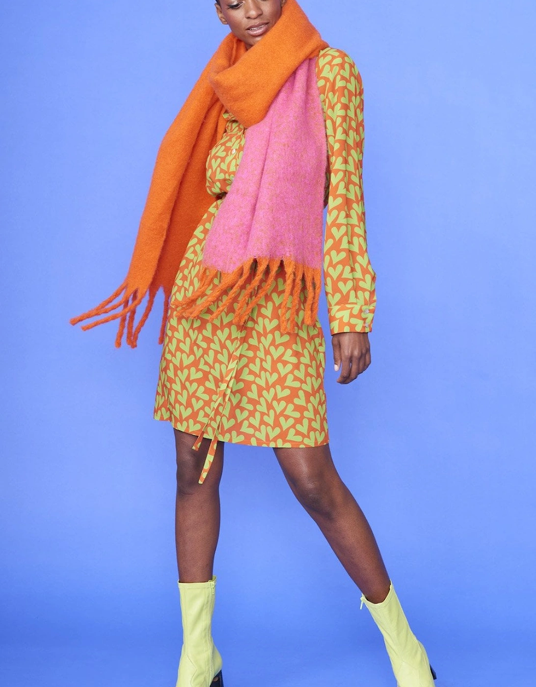 Cashmere Pink and Orange Oversized Two Tones Scarf