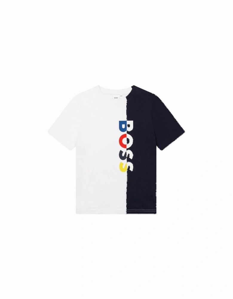 Kids Multicolour Logo Print T-shirt White & Navy