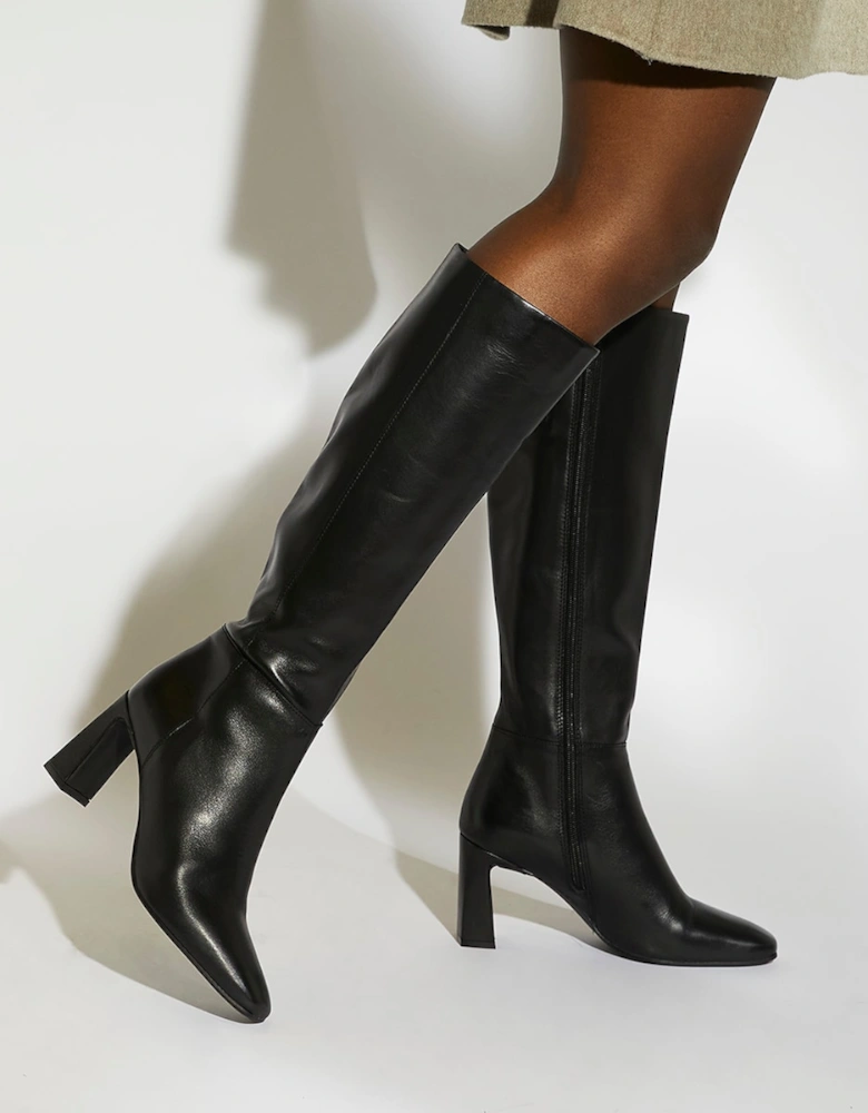 Dune Ladies Savoir - Flare-Heeled Leather Knee-High Boots