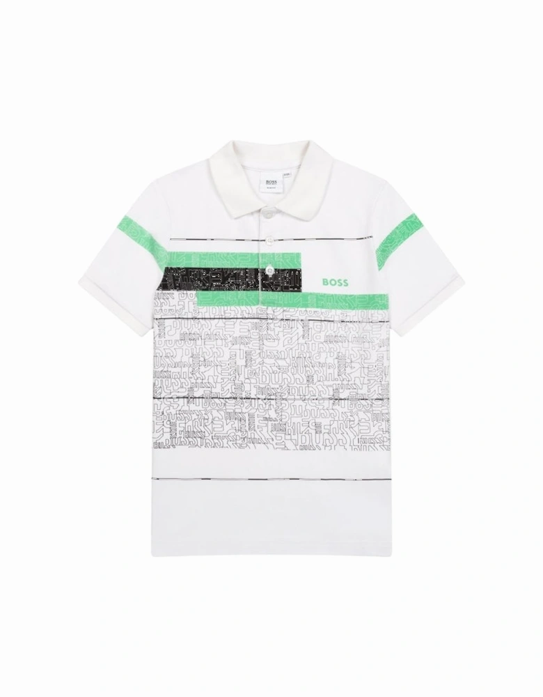 Kids Pattern Logo Print Polo Shirt White