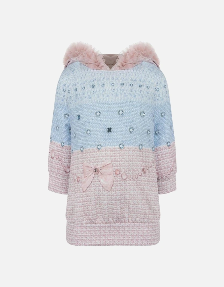 Girls Pink & Blue Hooded Jumper Dress