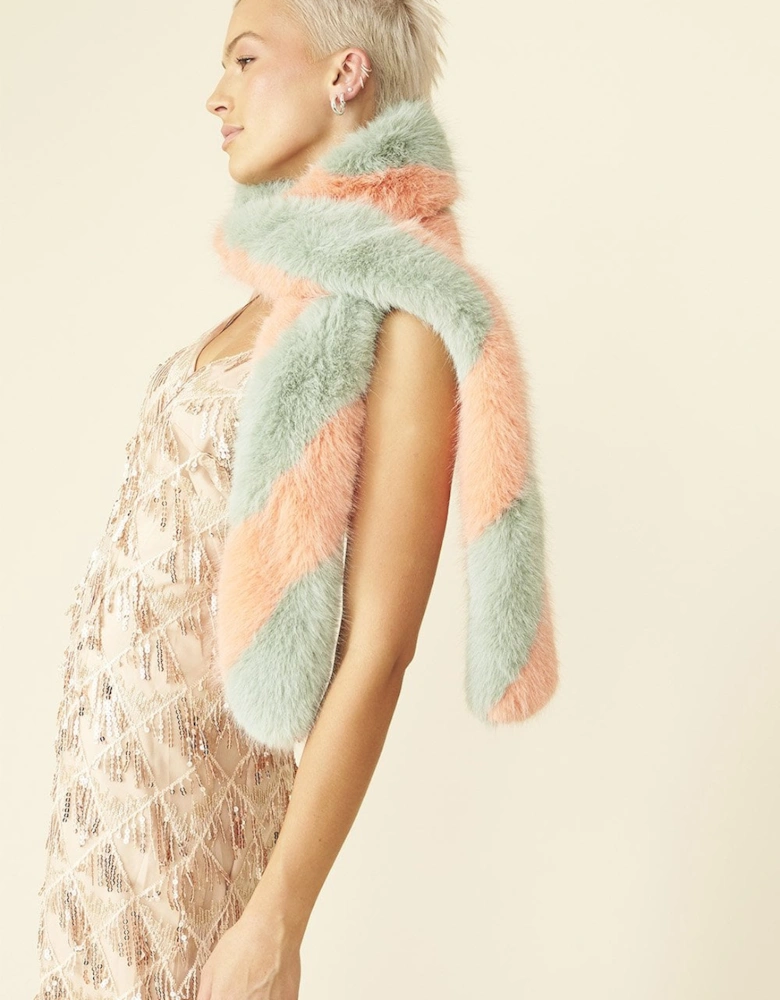 Pink and Green Faux Fur Barber Style Scarf