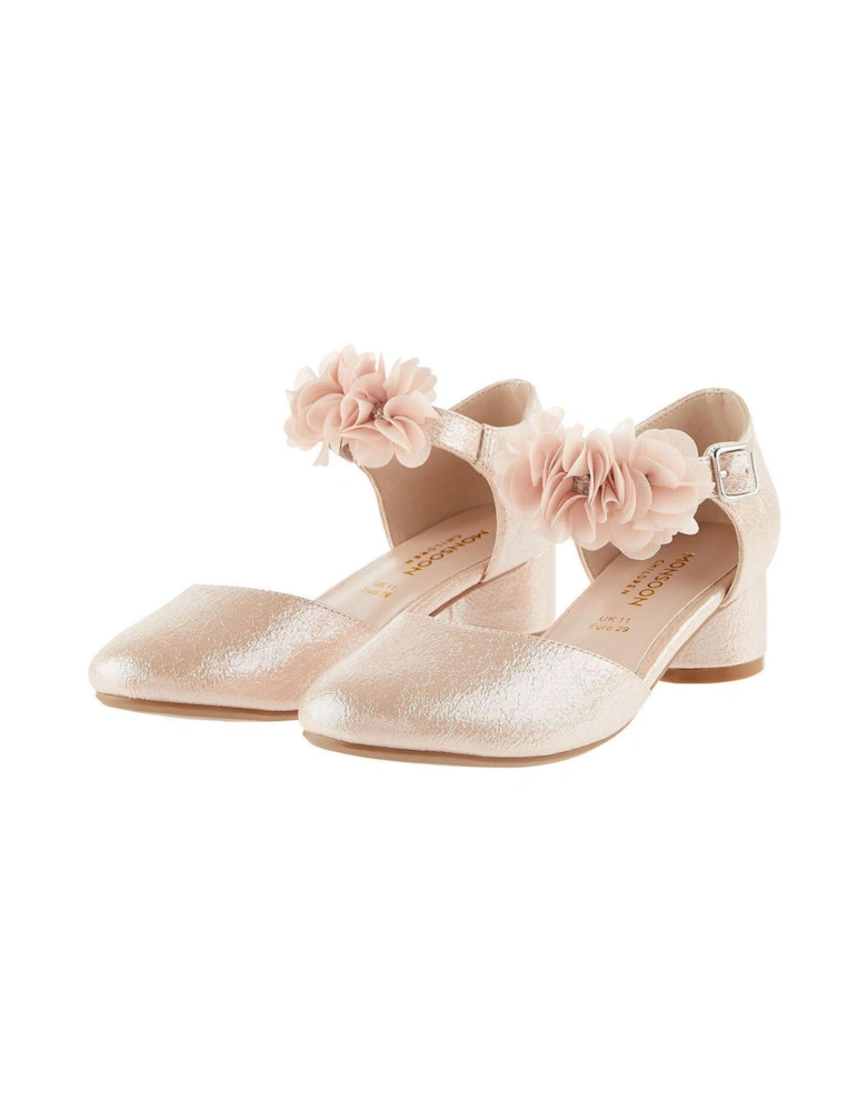 Girls Textured Two Part Corsage Heel Shoes - Pink