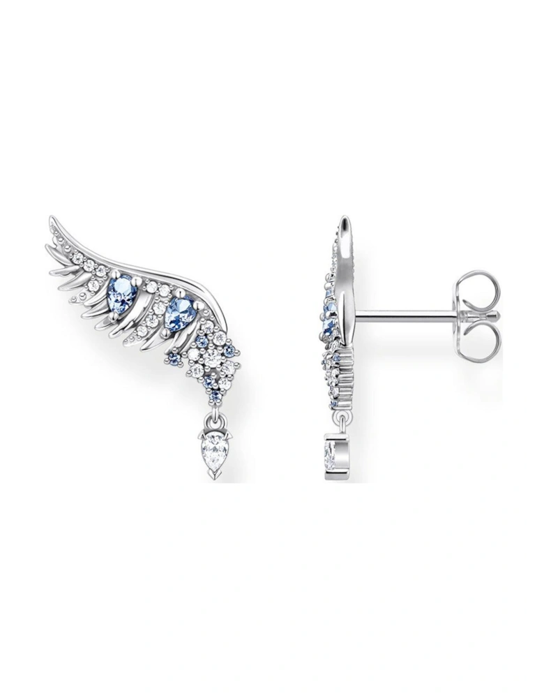 Phoenix Wing Ear Studs with Blue Stones