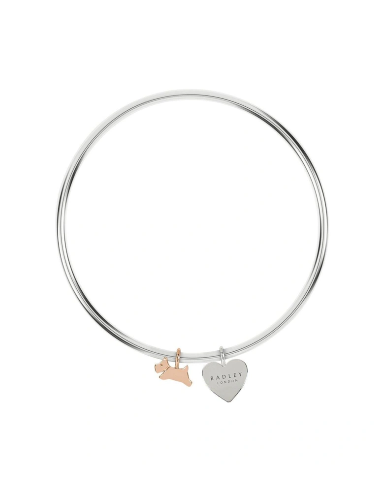 Ladies Silver Plated Handing dog and heart charm bangle