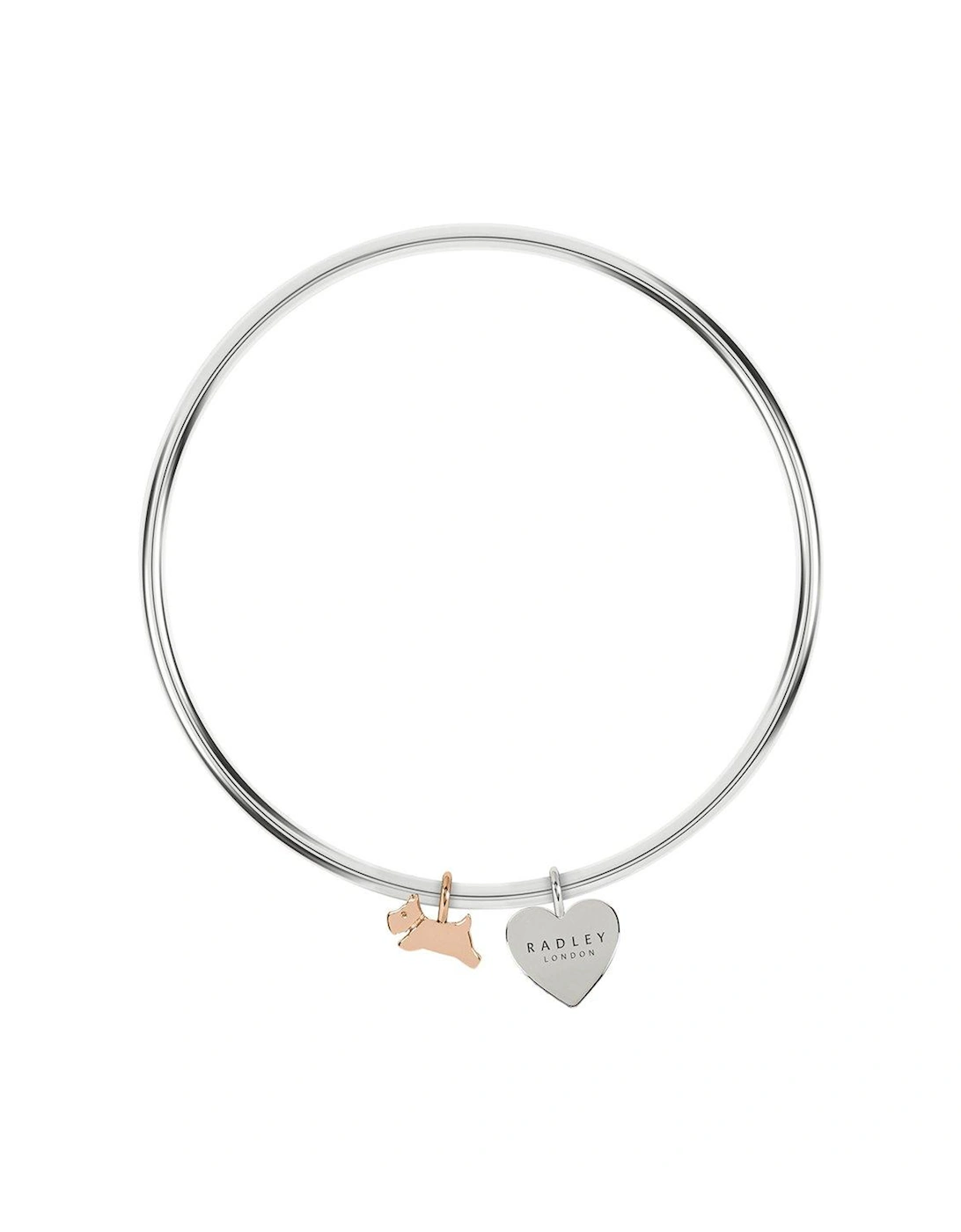 Ladies Silver Plated Handing dog and heart charm bangle, 3 of 2