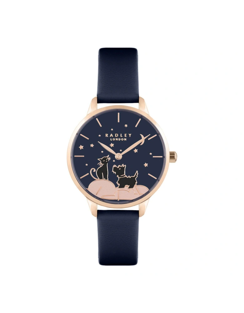 Ladies Navy Strap with Dog and Cat Dial Watch