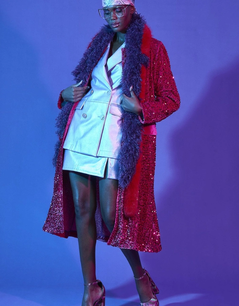Pink Velvet Sequin Trench Coat