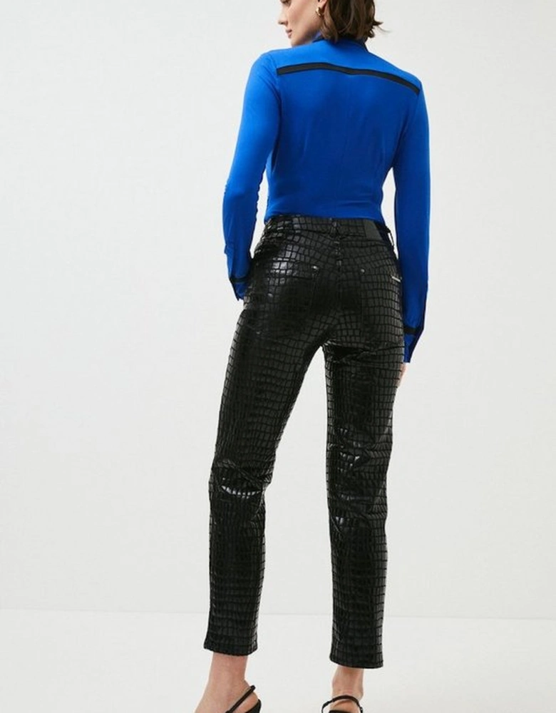 Mid Rise Straight Leg Croc Coated Jeans