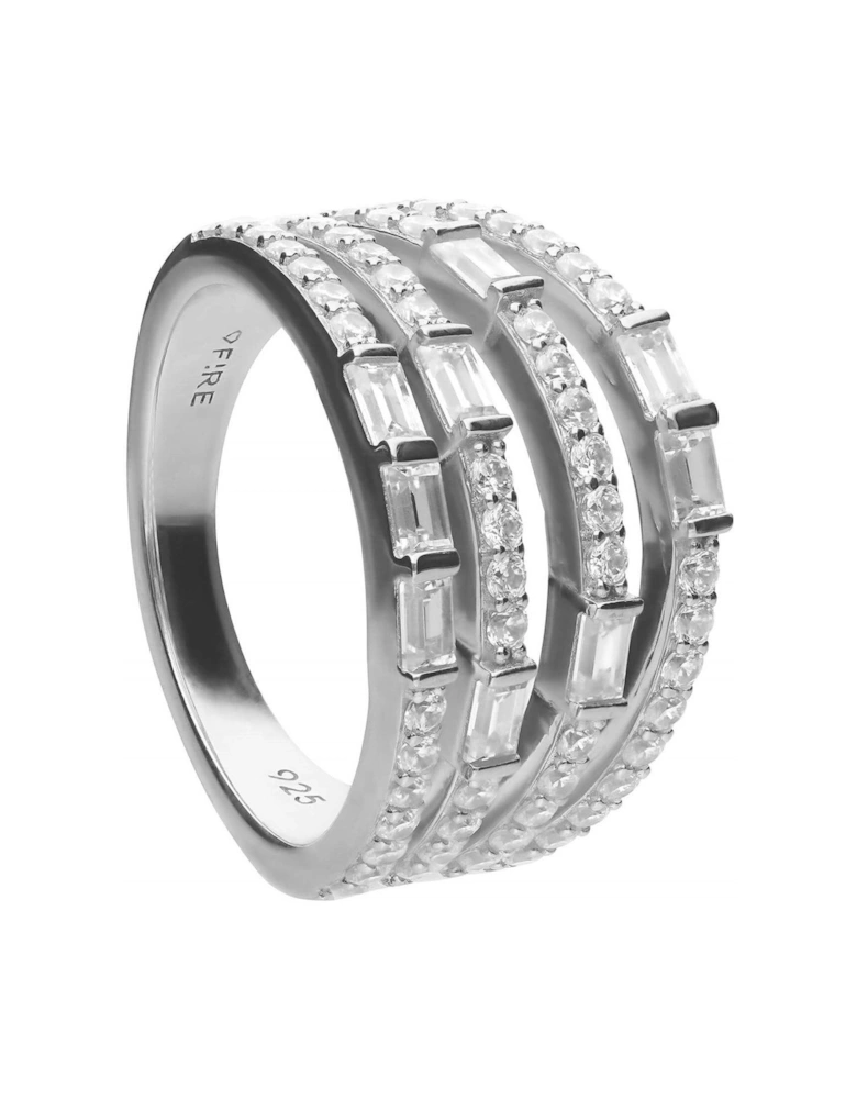 Diamondfire Sterling Silver Multiband Statement Baguette Ring