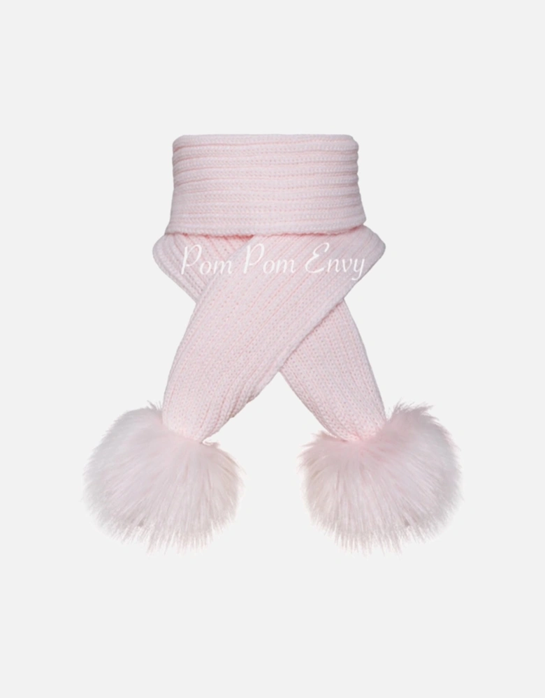 Pink Ribbed Pom Scarf