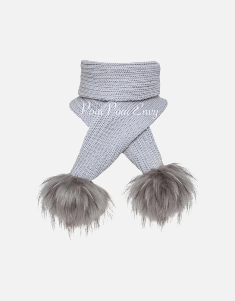 Grey Ribbed Pom Scarf