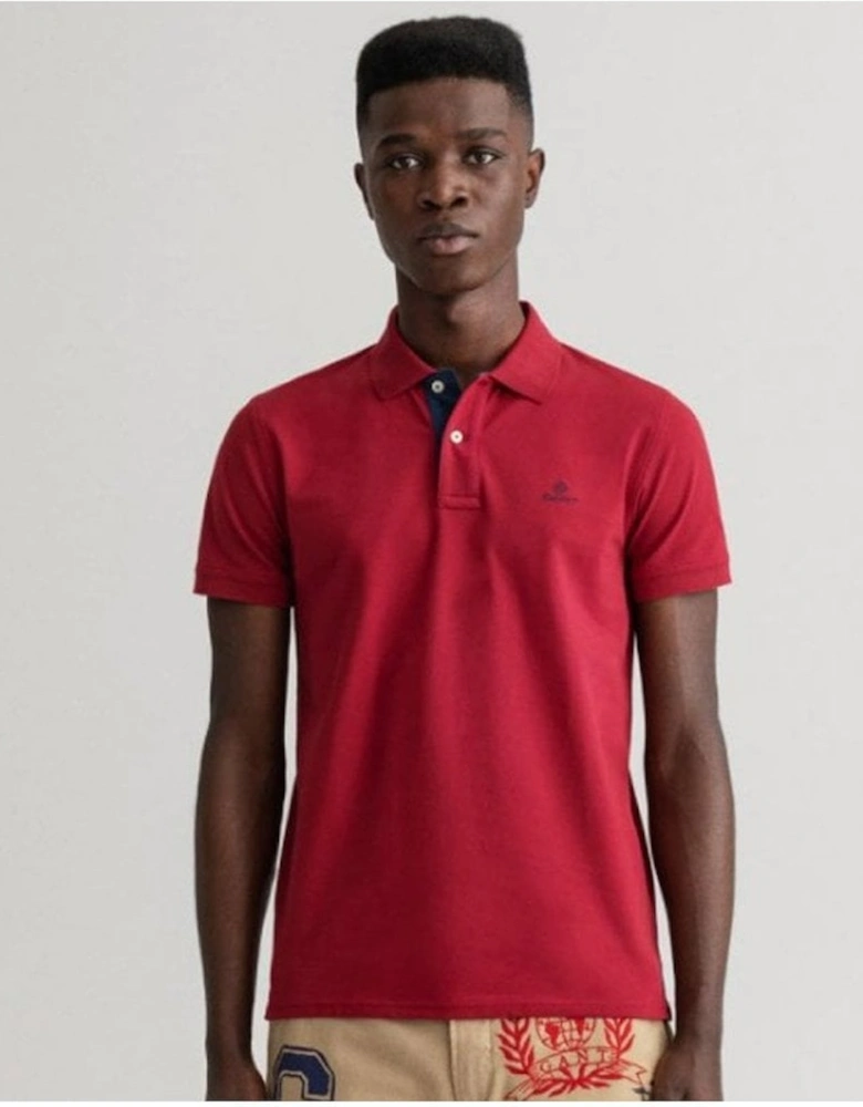 Red Contrast Collar Piqué Rugger Polo