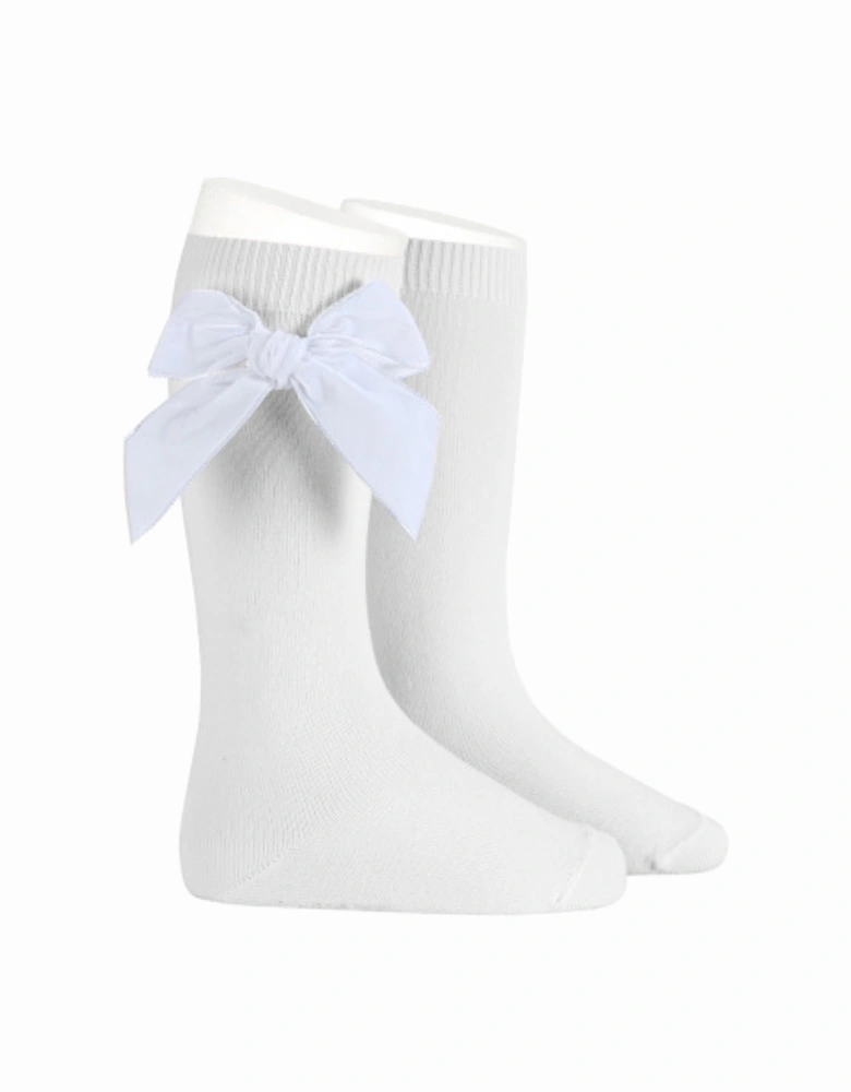 White Velvet Bow Knee Socks