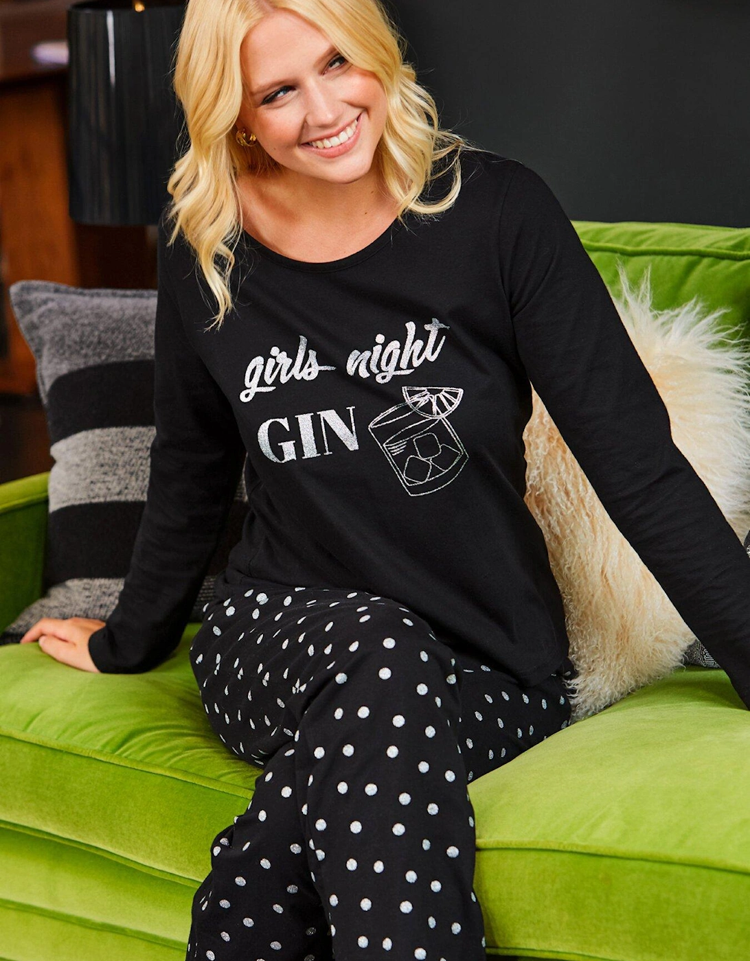 Girls Night Gin Cotton Jersey Pyjama Set, 2 of 1
