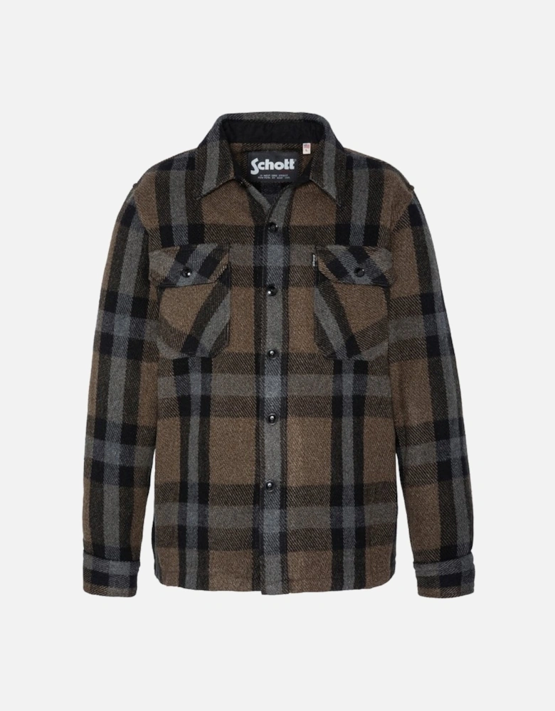 Wool Blend Flannel Check Overshirt Khaki