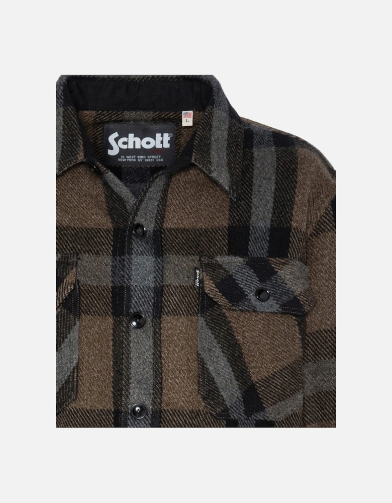 Wool Blend Flannel Check Overshirt Khaki