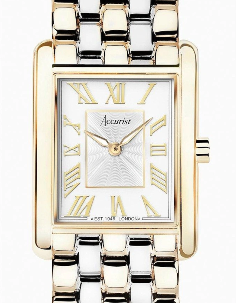 Rectangle Womens Two Tone Stainless Steel Bracelet Analogue Watch