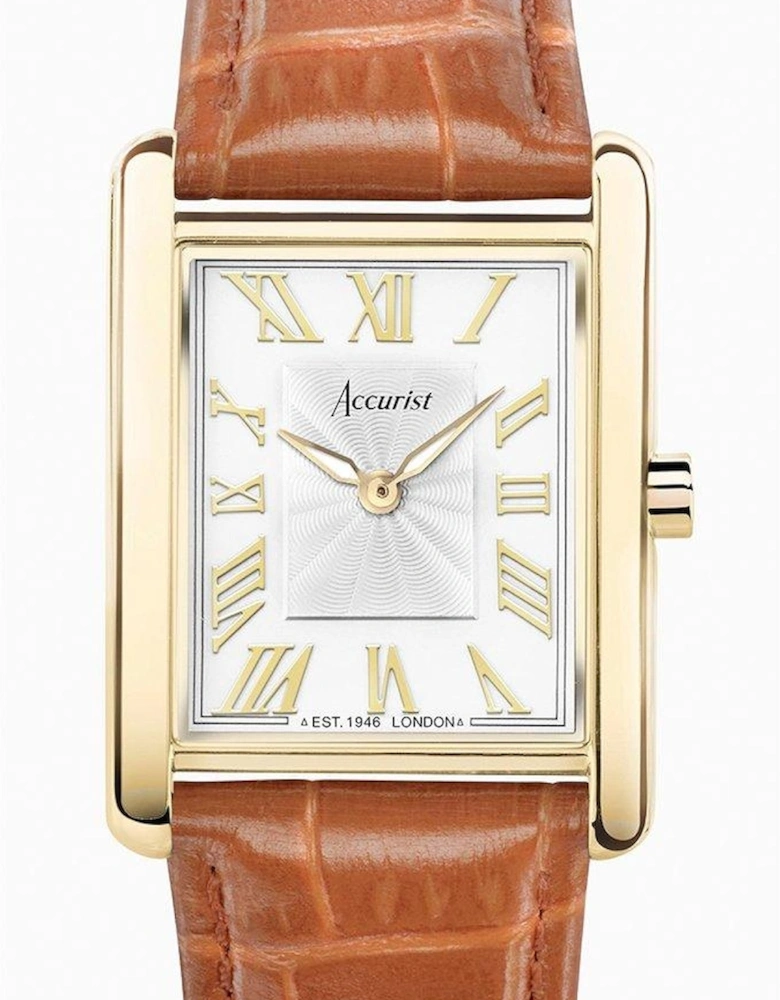 Rectangle Womens Tan Leather Strap Analogue Watch