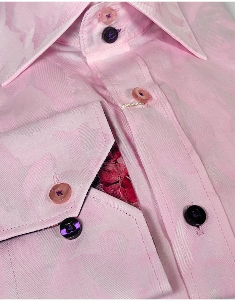 Jacquard Weave With Rose Trim Shirt Pink