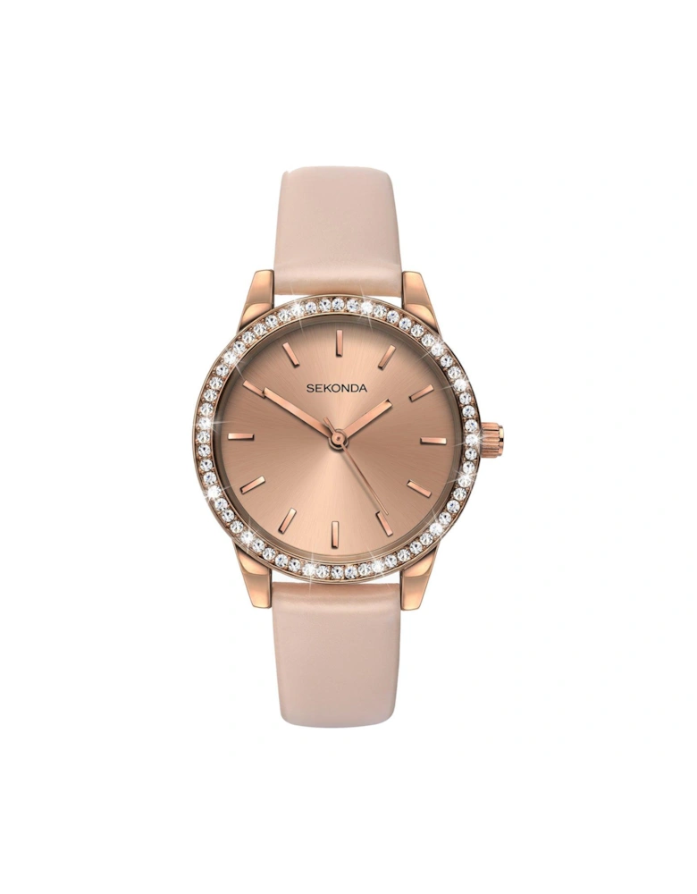 Ladies Amelia Beige Polyurethane Strap with Rose Gold Dial Watch
