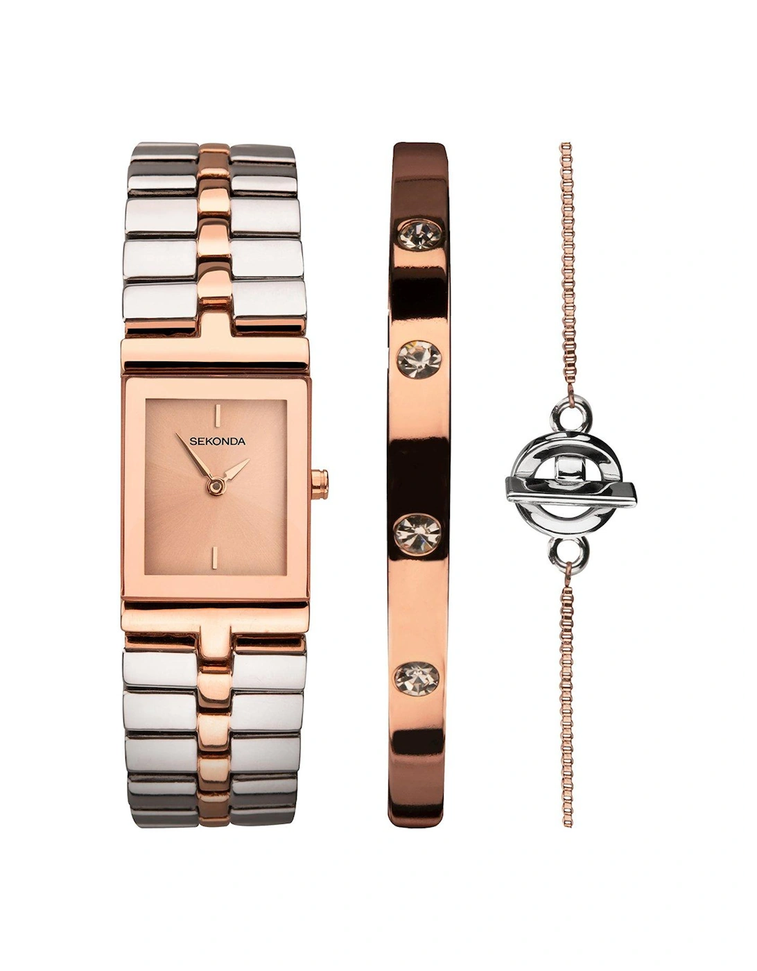 Ladies Two Tone Bracelet Watch with Rose Dial Gift Set, 2 of 1