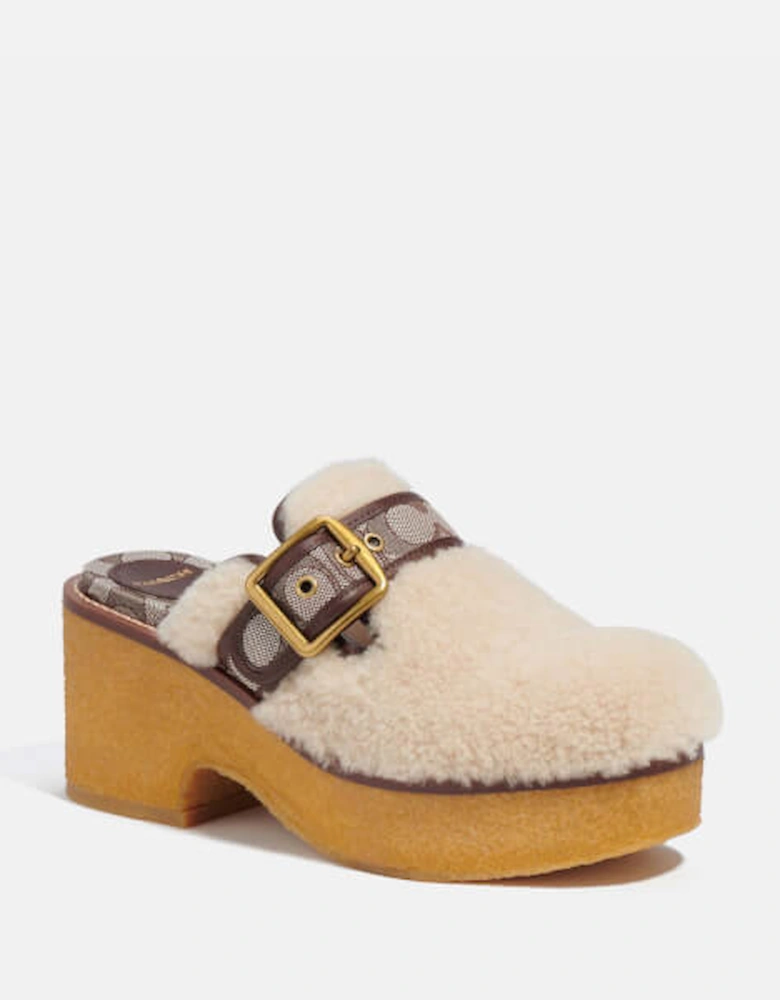 Dylan Shearling, Jacquard and Leather Clogs