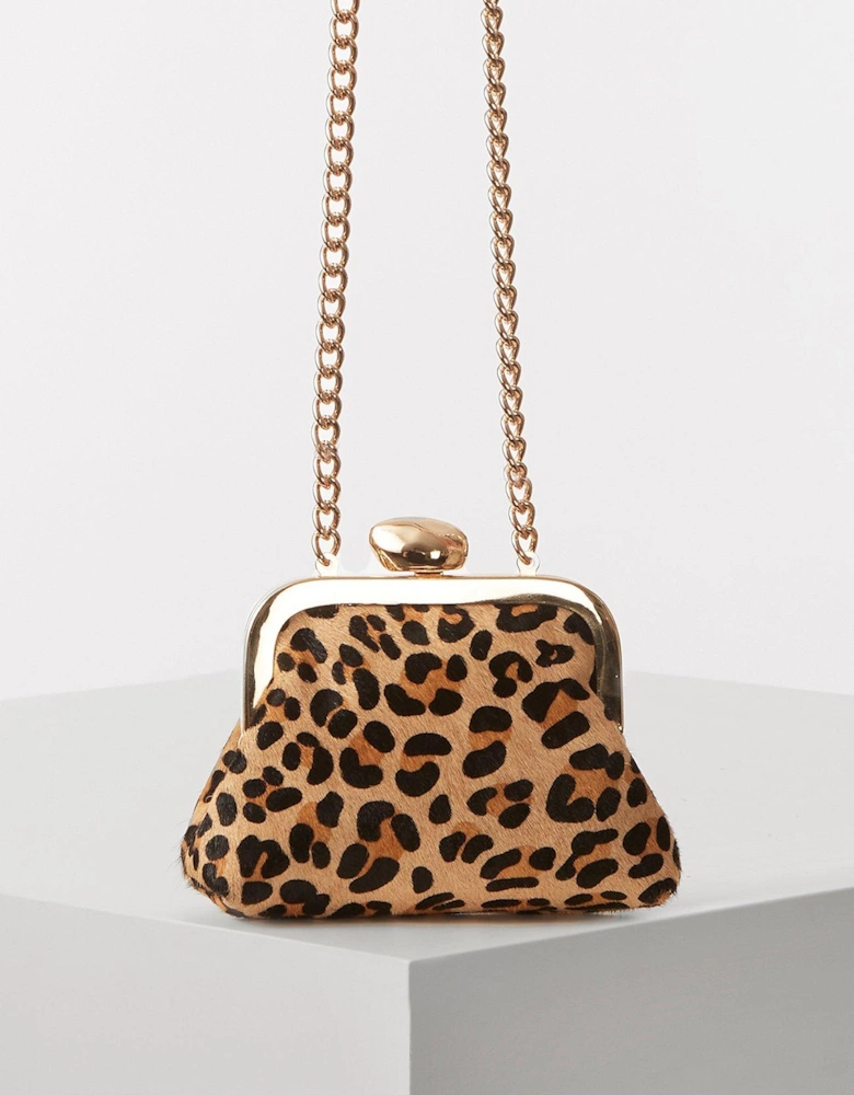 Eliza Mini Cow Hide Frame Purse Bag - Leopard