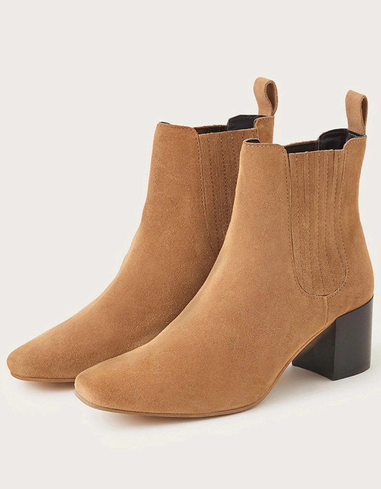 Square Toe Suede Chelsea Boot - Tan
