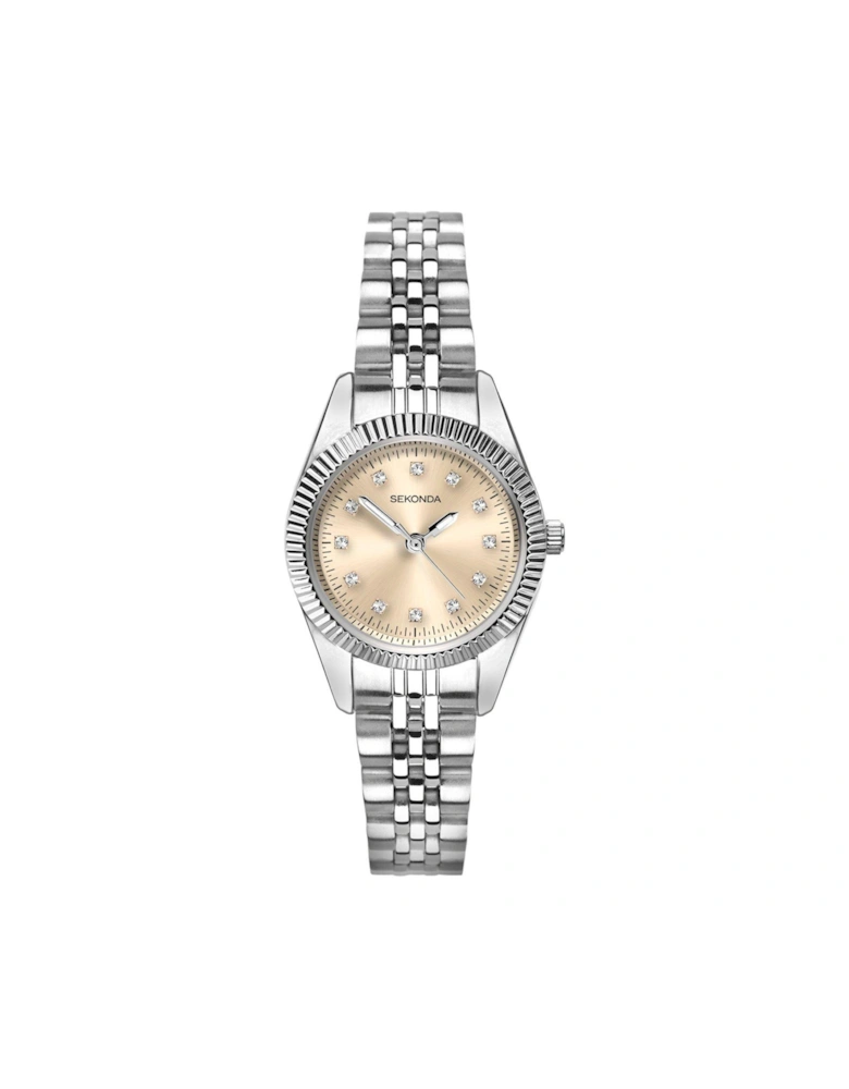 Ladies Silver Stainless Steel Bracelet with Rose Dial Watch