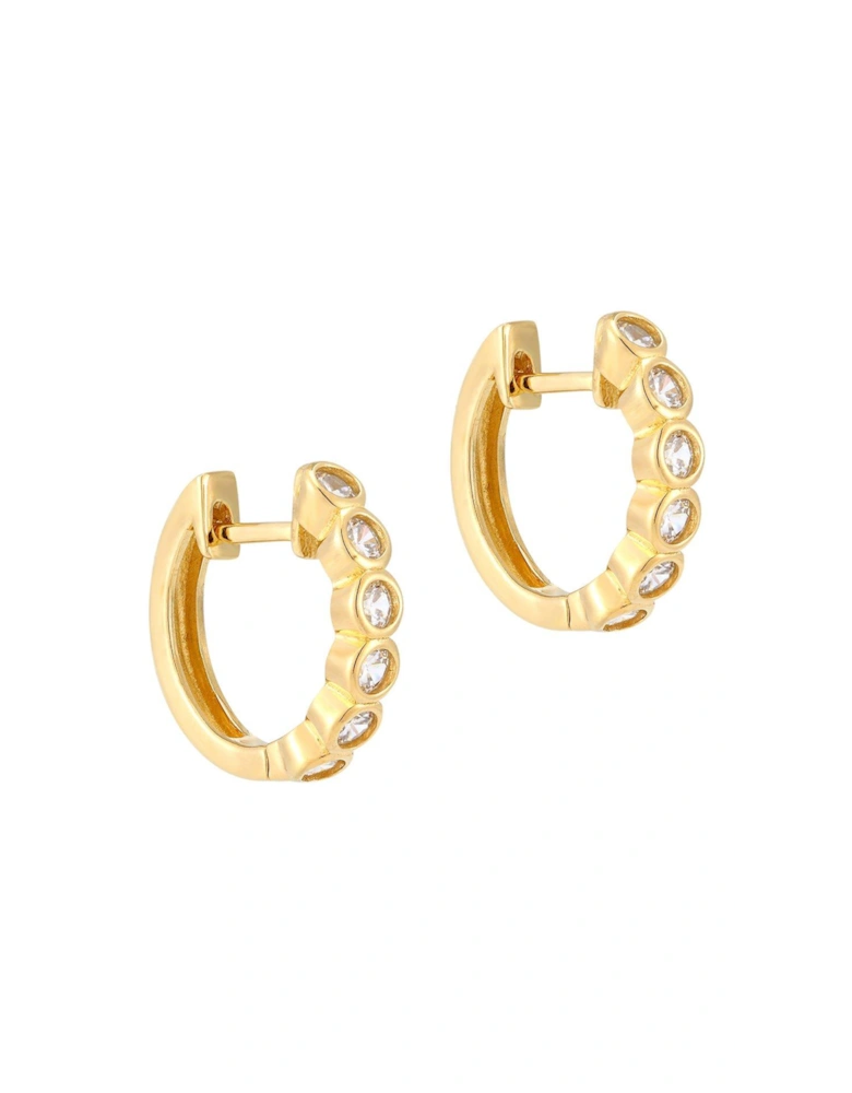 18ct Gold Plated Sterling Silver Bezel CZ Huggie Earrings