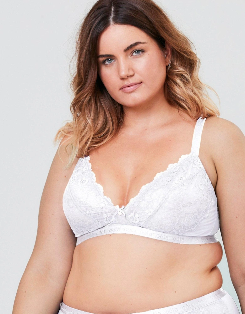 Lace And Logo Non Wired Soft Bra - White