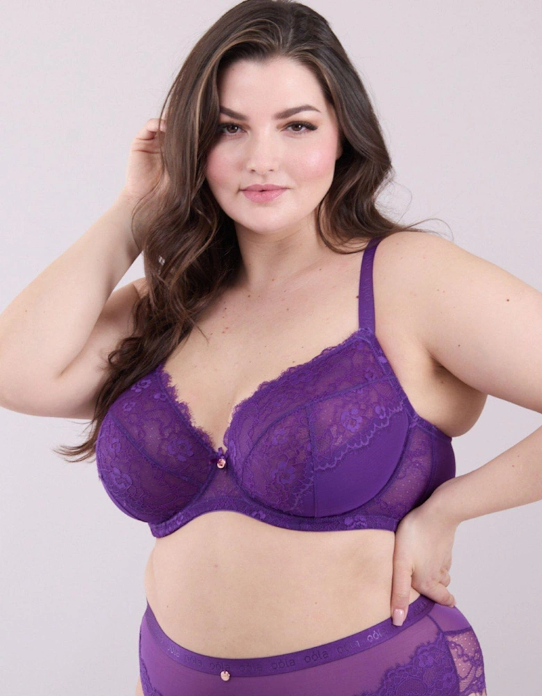 Lace And Logo Underwired Bra - Purple