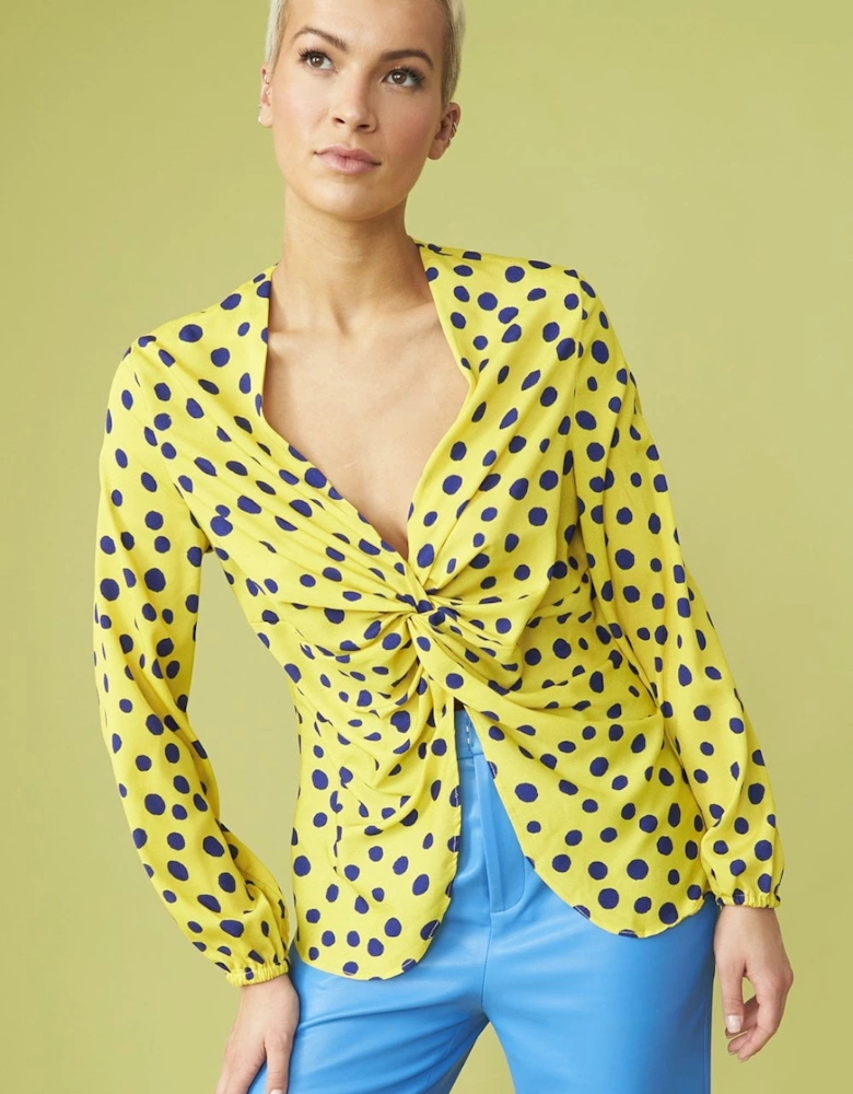 Rayon Polka Dot Ruffled Parma Blouse