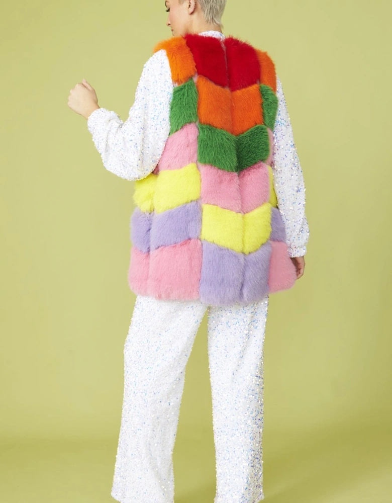 Rainbow Cube Faux Fur Gilet