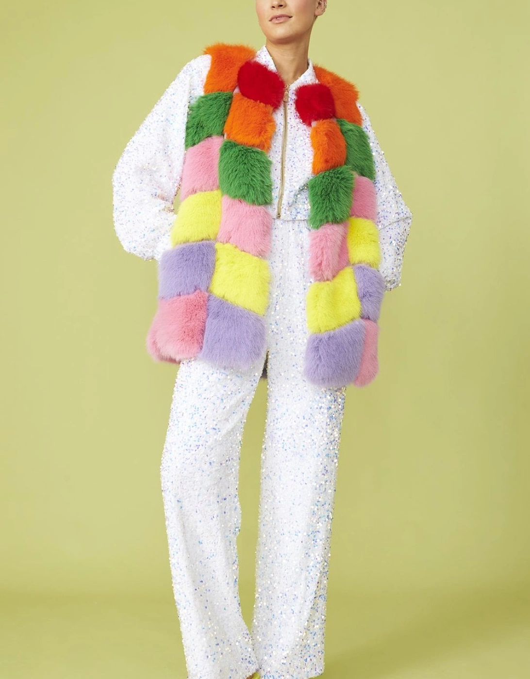 Rainbow Cube Faux Fur Gilet