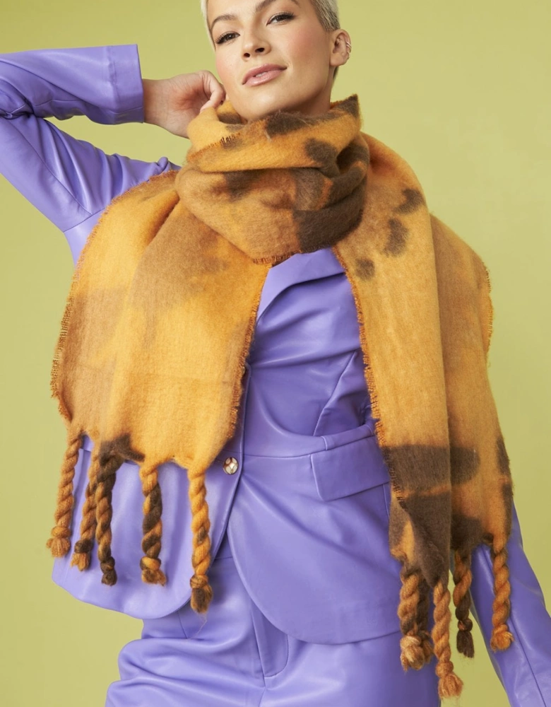 Oversized Orange Coloured Cashmere and Wool Scarf