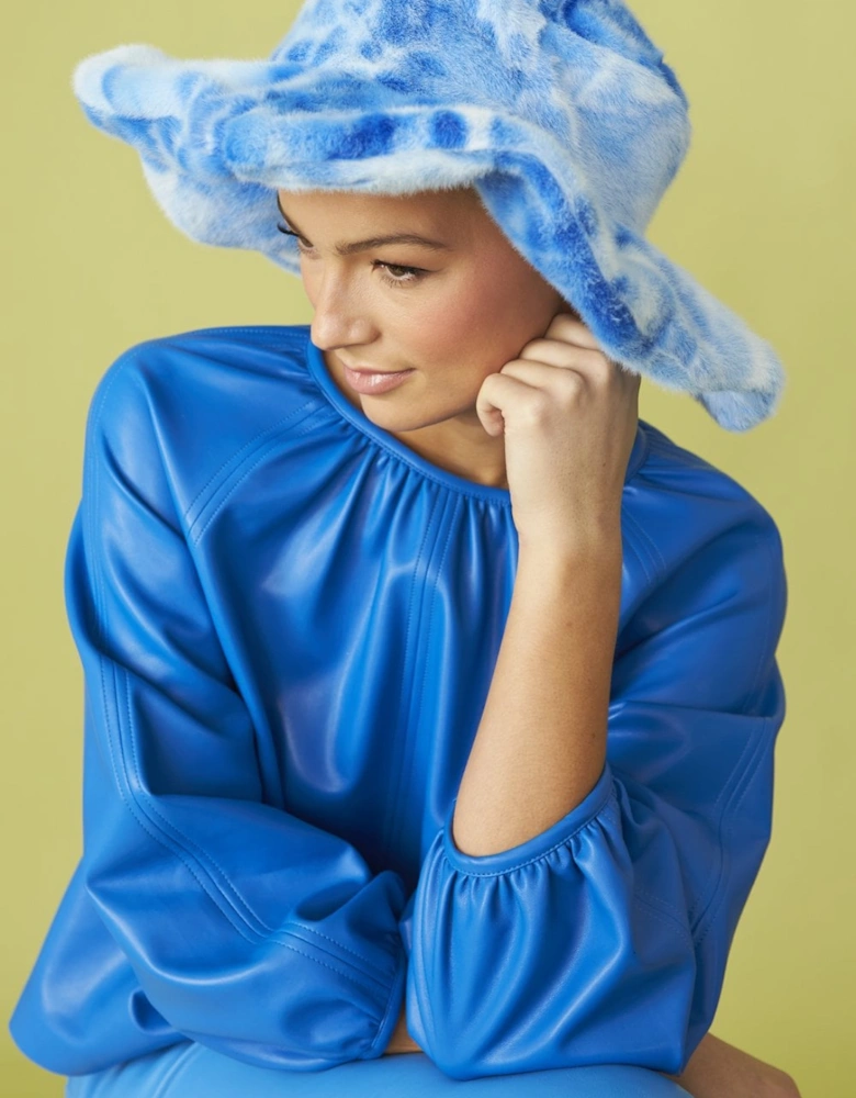 Blue Tie Dye Faux Fur Oversized Hat