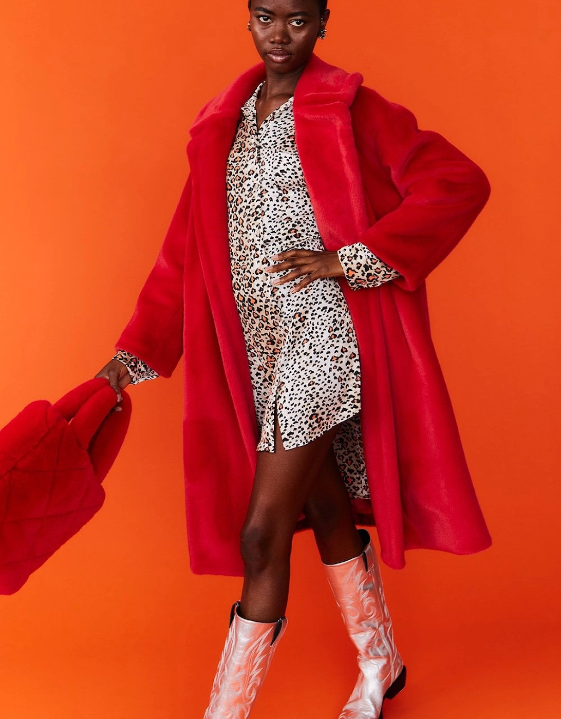 Red Faux Fur Midi Coat, 7 of 6