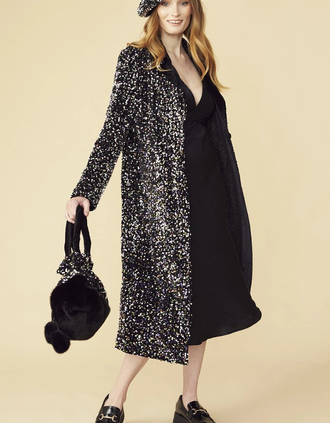 Black Sequin Velvet Trench Coat, 6 of 5