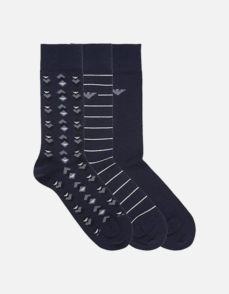 3 Pack Socks Navy Stripe Gift Set