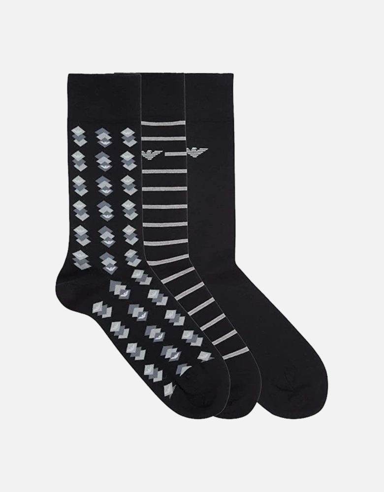 3 Pack Socks Black Stripe Gift Set