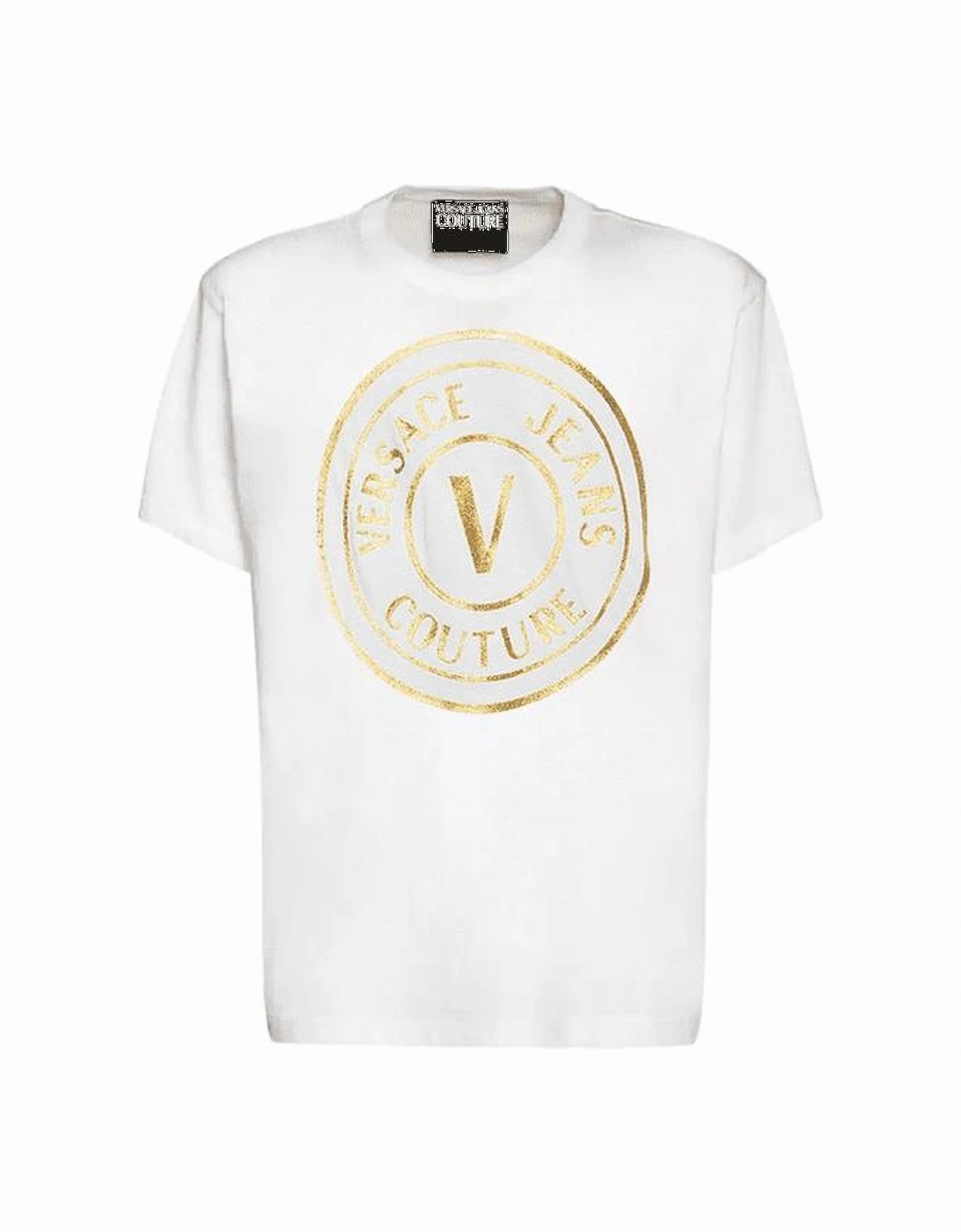Cotton Printed Gold Logo White T-Shirt, 4 of 3