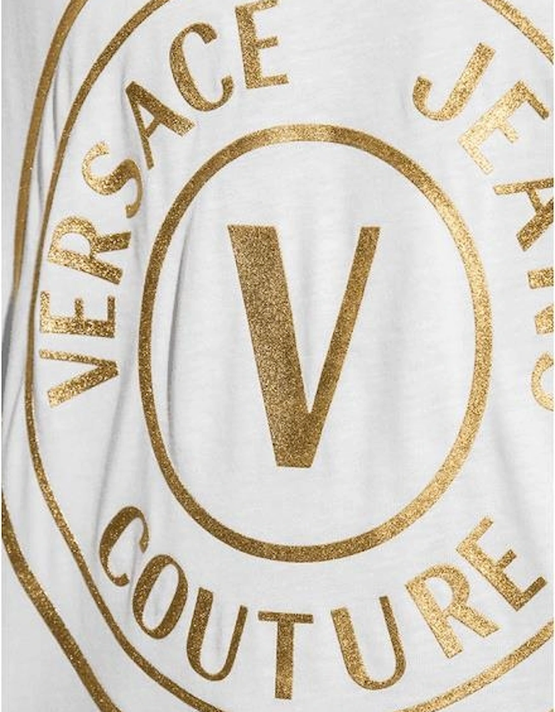 Cotton Printed Gold Logo White T-Shirt